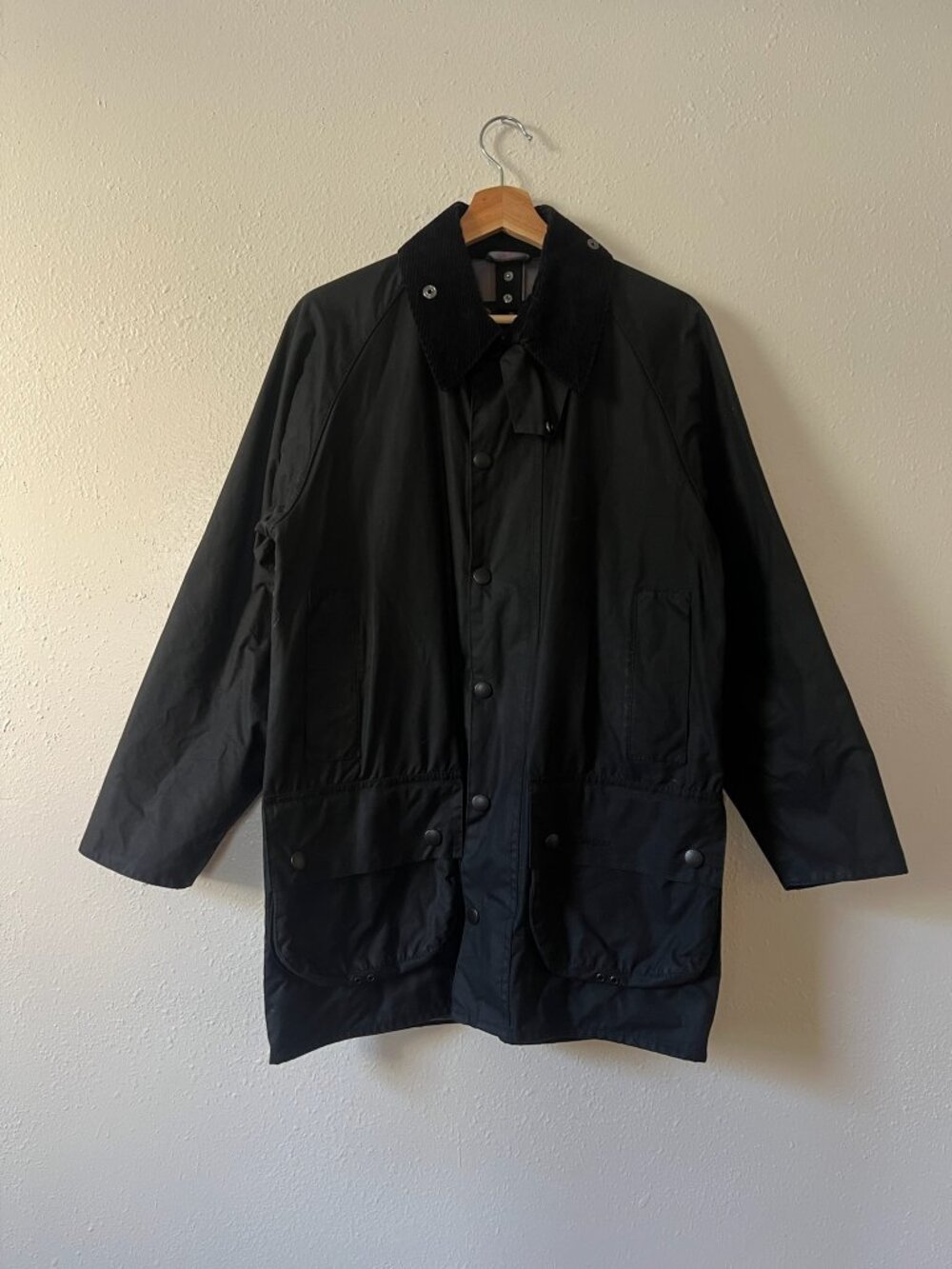 Classic Barbour Beaumont black jacket with corduroy collar